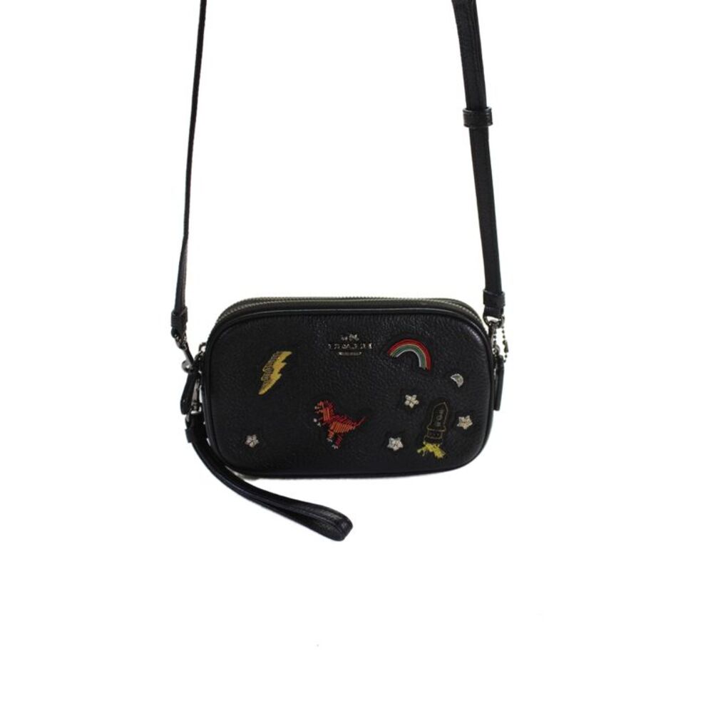 Coach Womens Leather Beaded Double Zip Small Crossbody Handbag Black - Picture 2 of 11